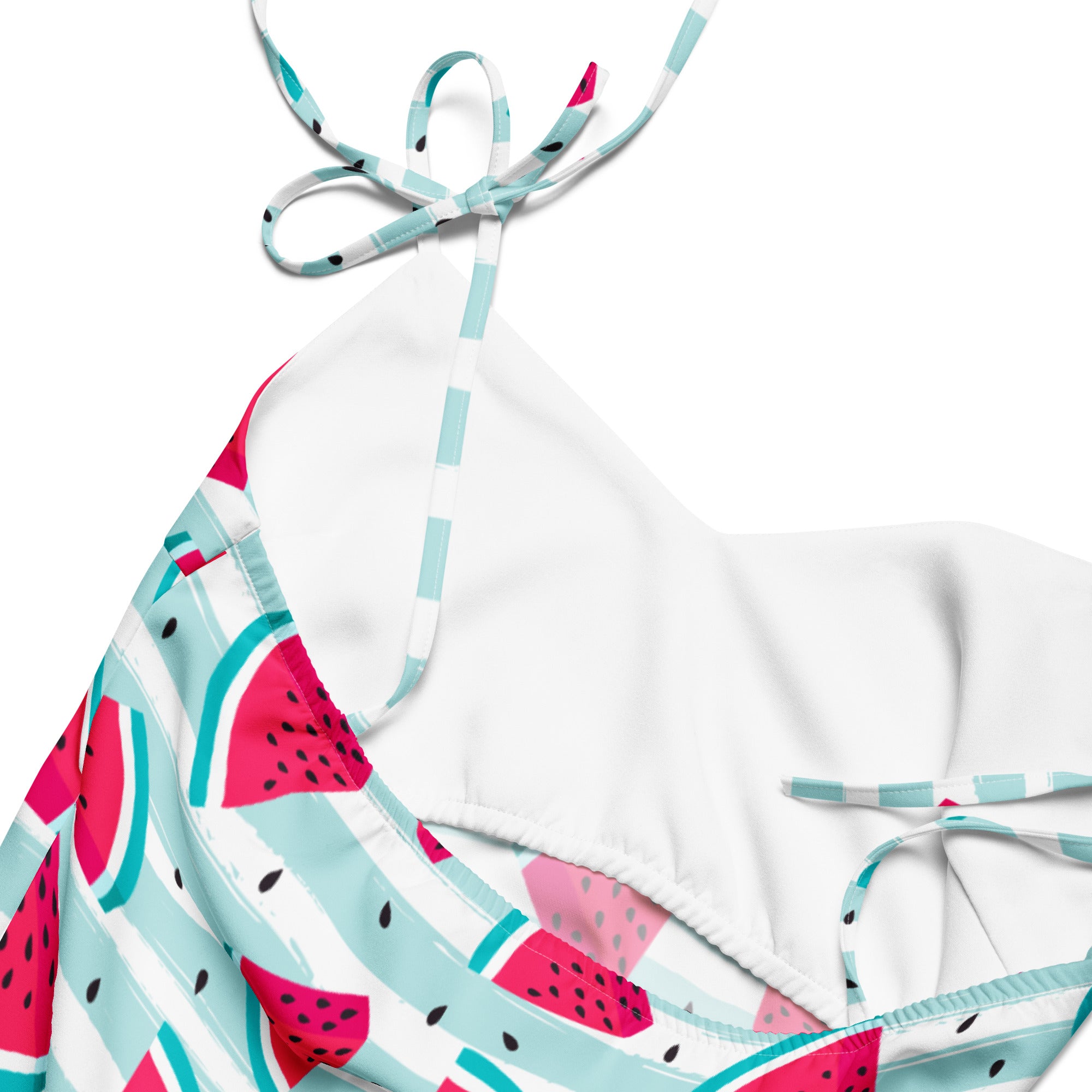 Women’s watermelon stripe slip dress midi dress with adjustable tie straps and built in bra in vibrant pink teal and black