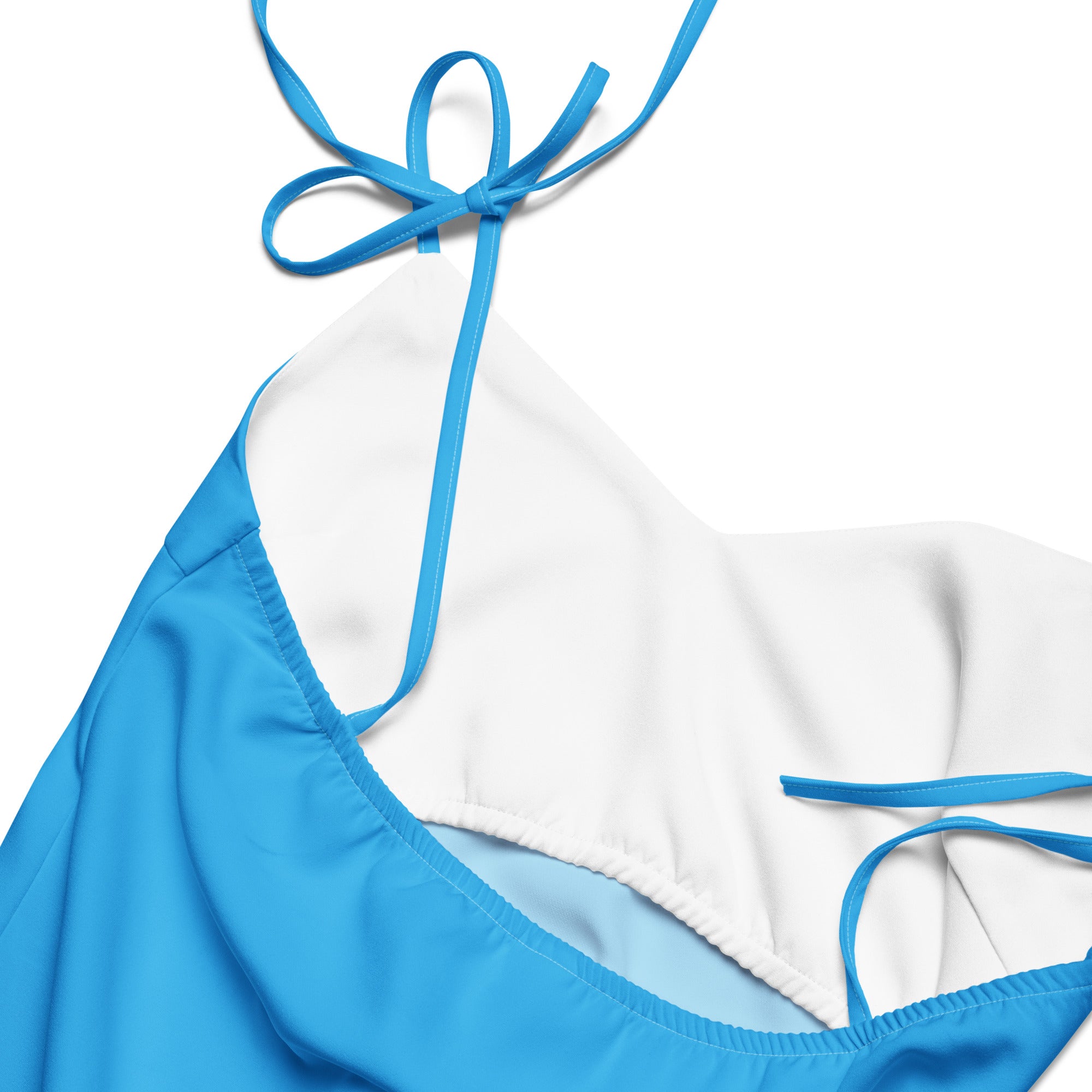 Women's sky blue Bouvelle slip dress with adjustable tie straps and built-in bra.