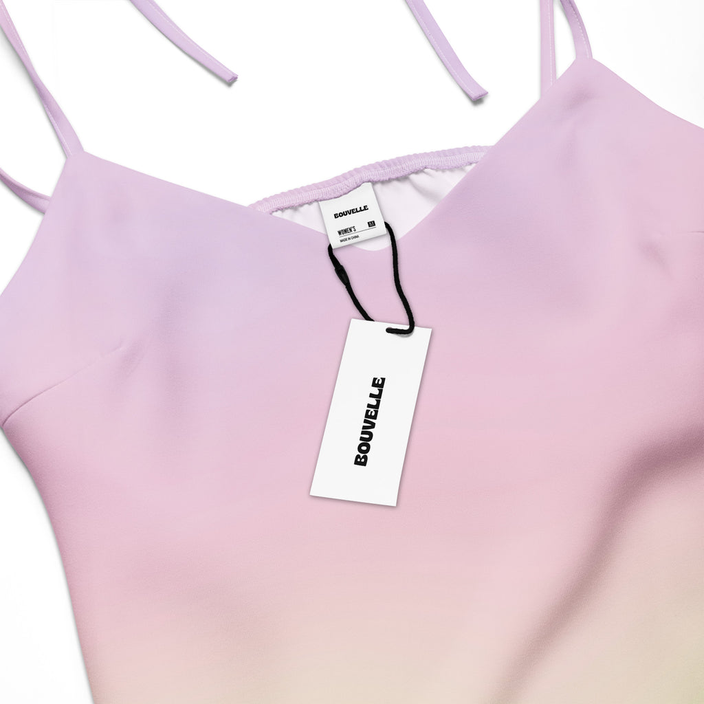 Women’s pastel rainbow slip dress midi dress with adjustable tie straps soft lavender sleeveless top with smooth fabric finish