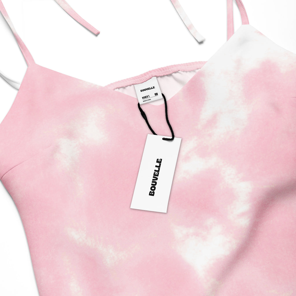 Women’s pink tie dye midi slip dress by bouvelle with adjustable spaghetti straps and built in bra
