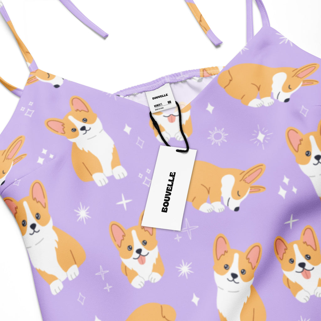 Purple dress with corgi pattern and Bouvelle tag