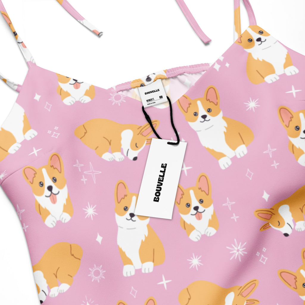 Pink dress with corgi pattern and Bouvelle tag