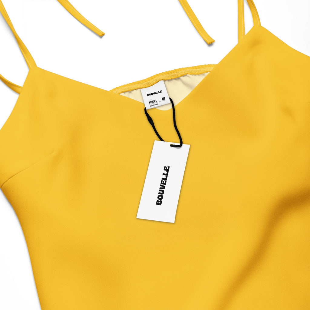 Bouvelle women's yellow midi slip dress with adjustable tie straps and built-in bra