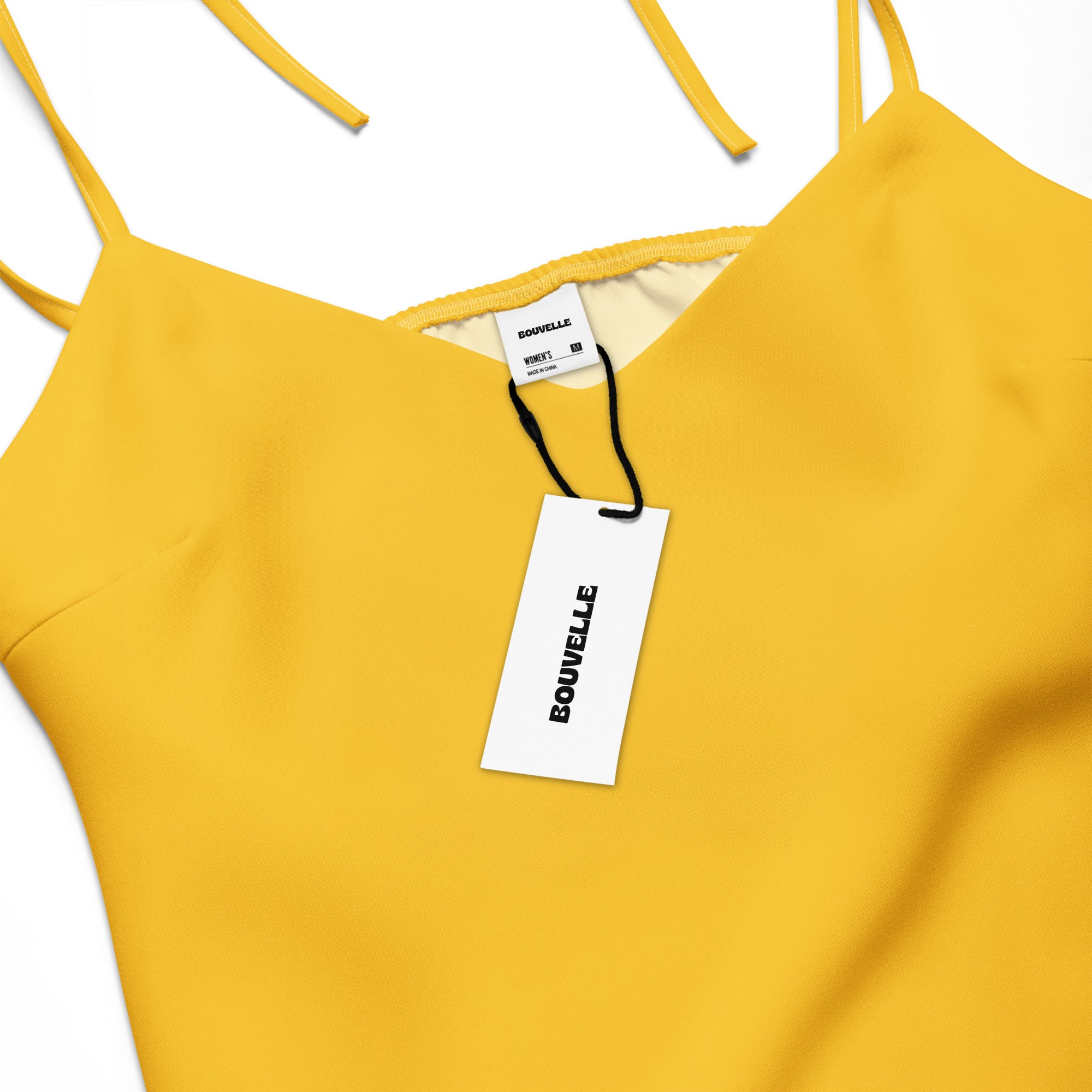 Bouvelle women's yellow midi slip dress with adjustable tie straps and built-in bra