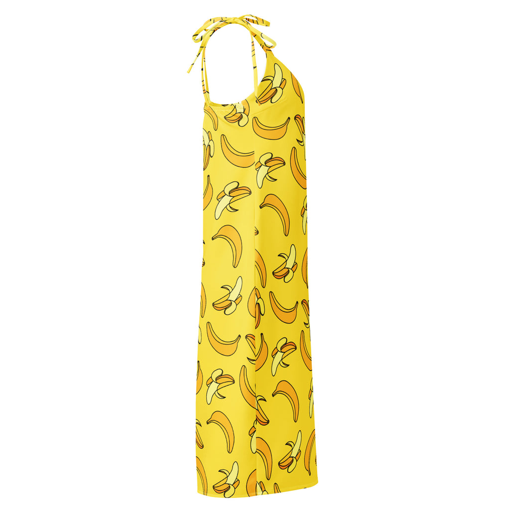 Yellow dress with banana pattern on a white background
