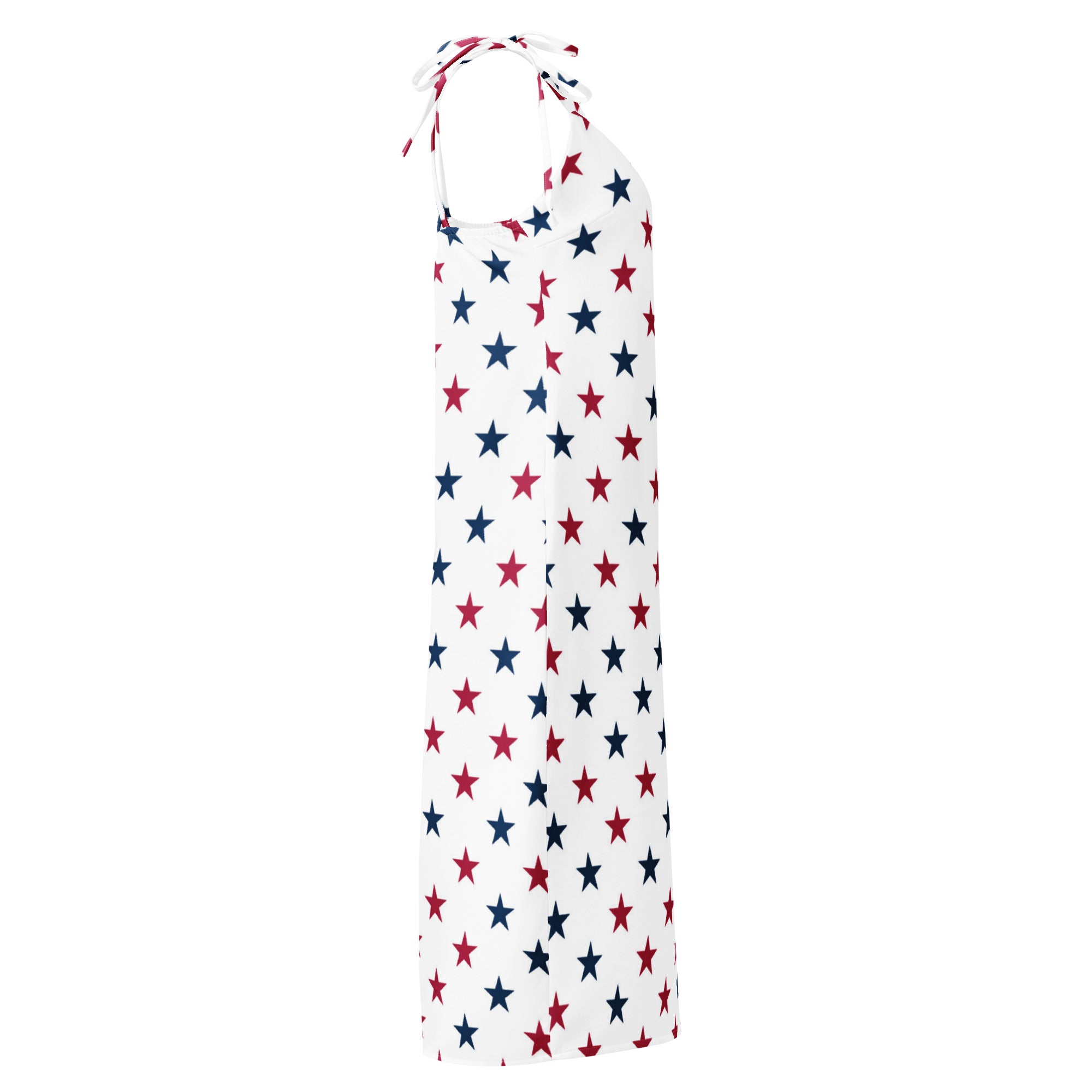 Women's USA Stars Slip Dress - Midi Dress With Adjustable Tie Straps & Built In Bra 