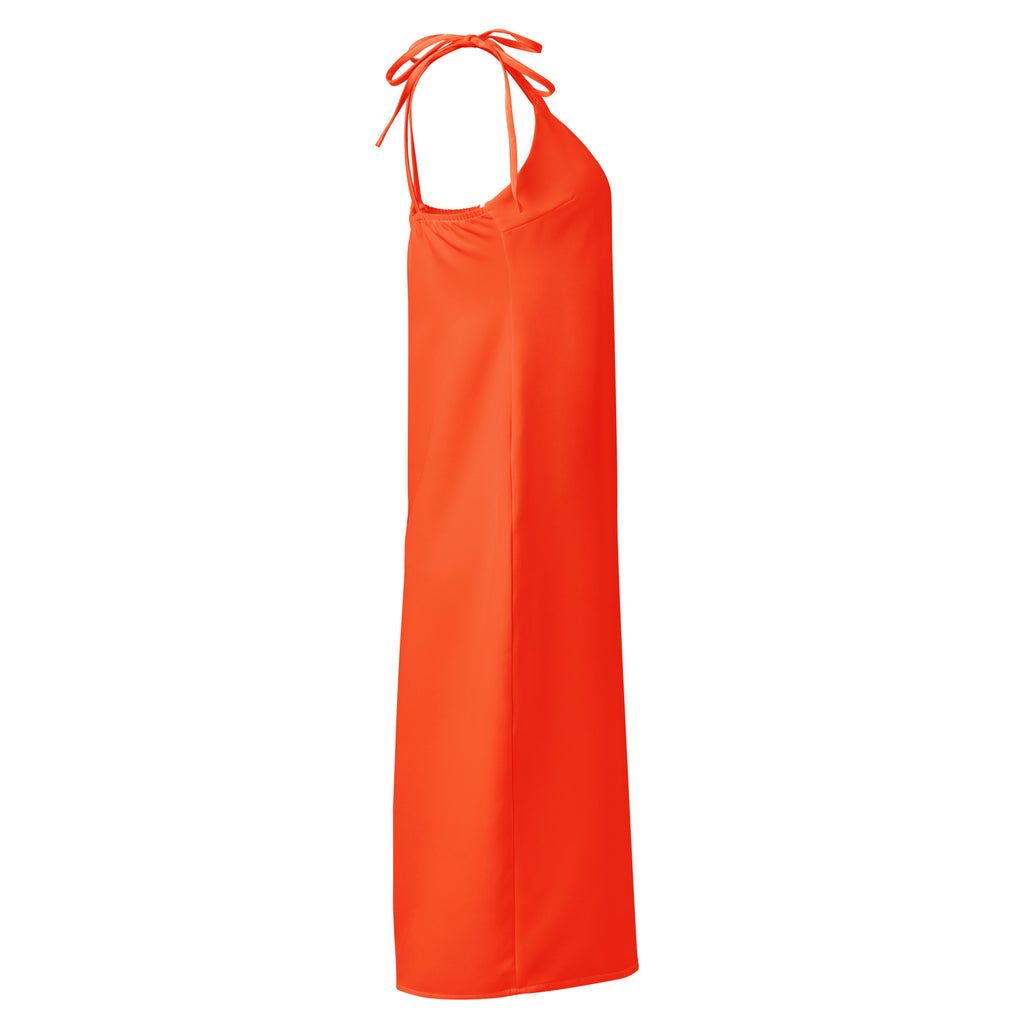 Bouvelle women's slip dress, bright orange midi with adjustable tie straps and built-in bra.