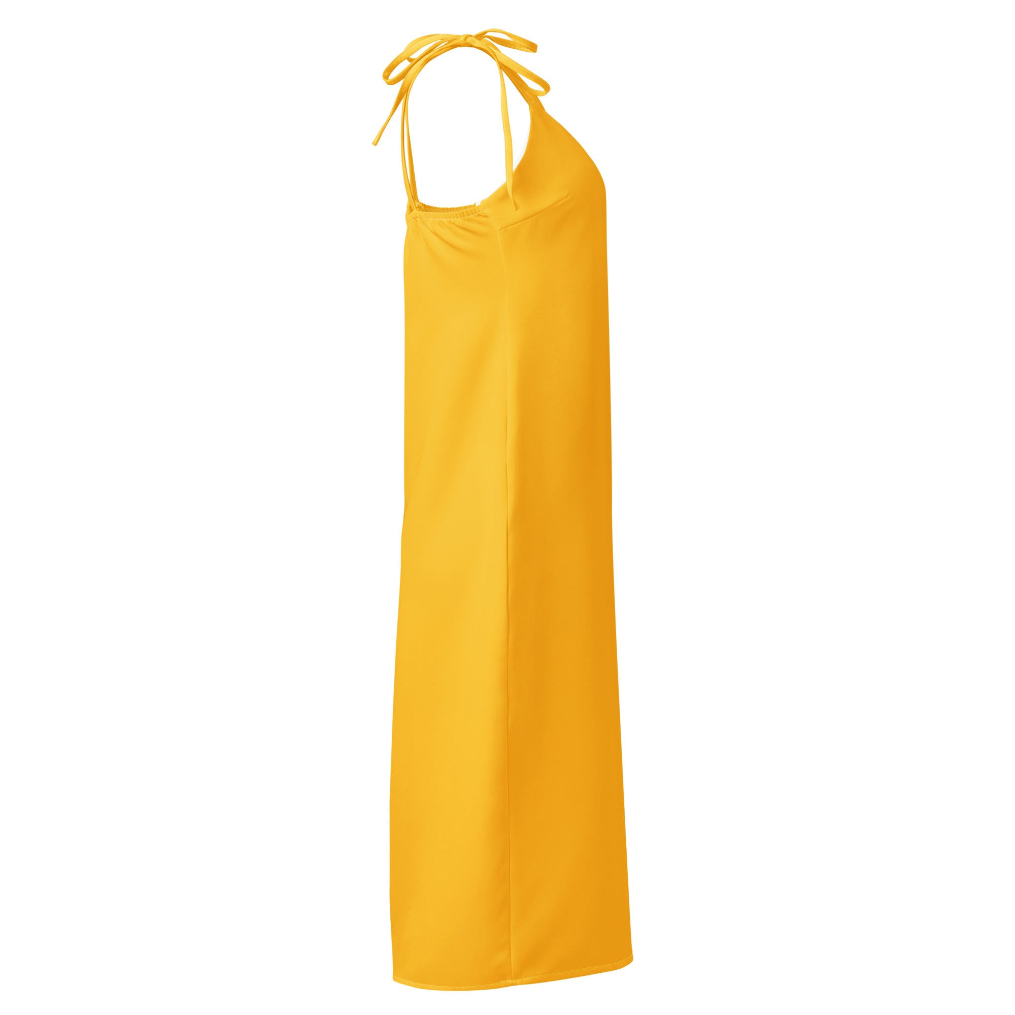 Bouvelle women's yellow slip dress, midi length with adjustable tie straps and built-in bra.