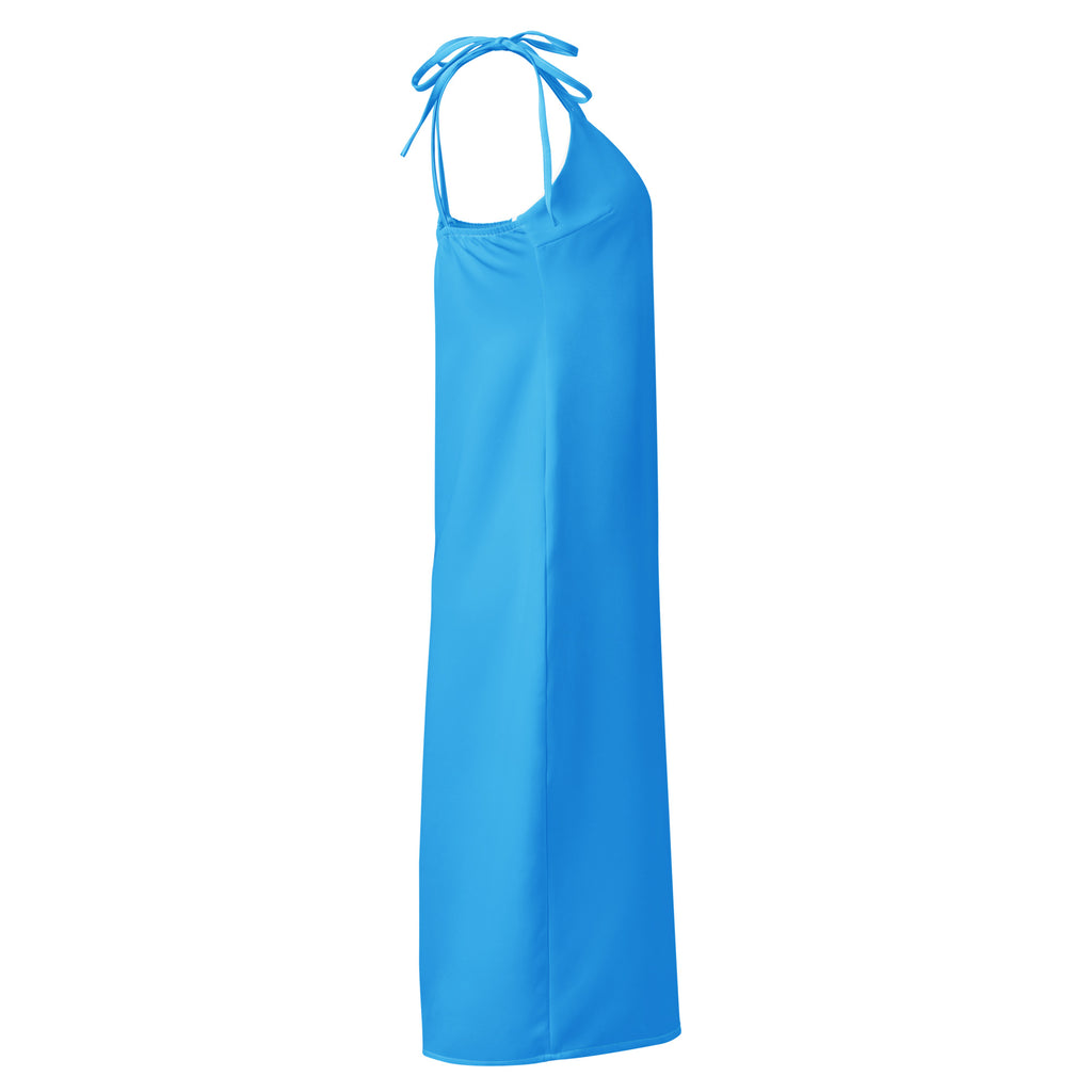 Bouvelle women's sky blue slip midi dress with adjustable tie straps and built-in bra