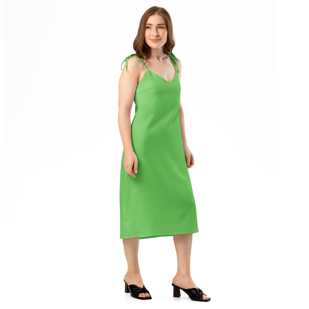 Bouvelle women's green slip midi dress with adjustable tie straps and built-in bra