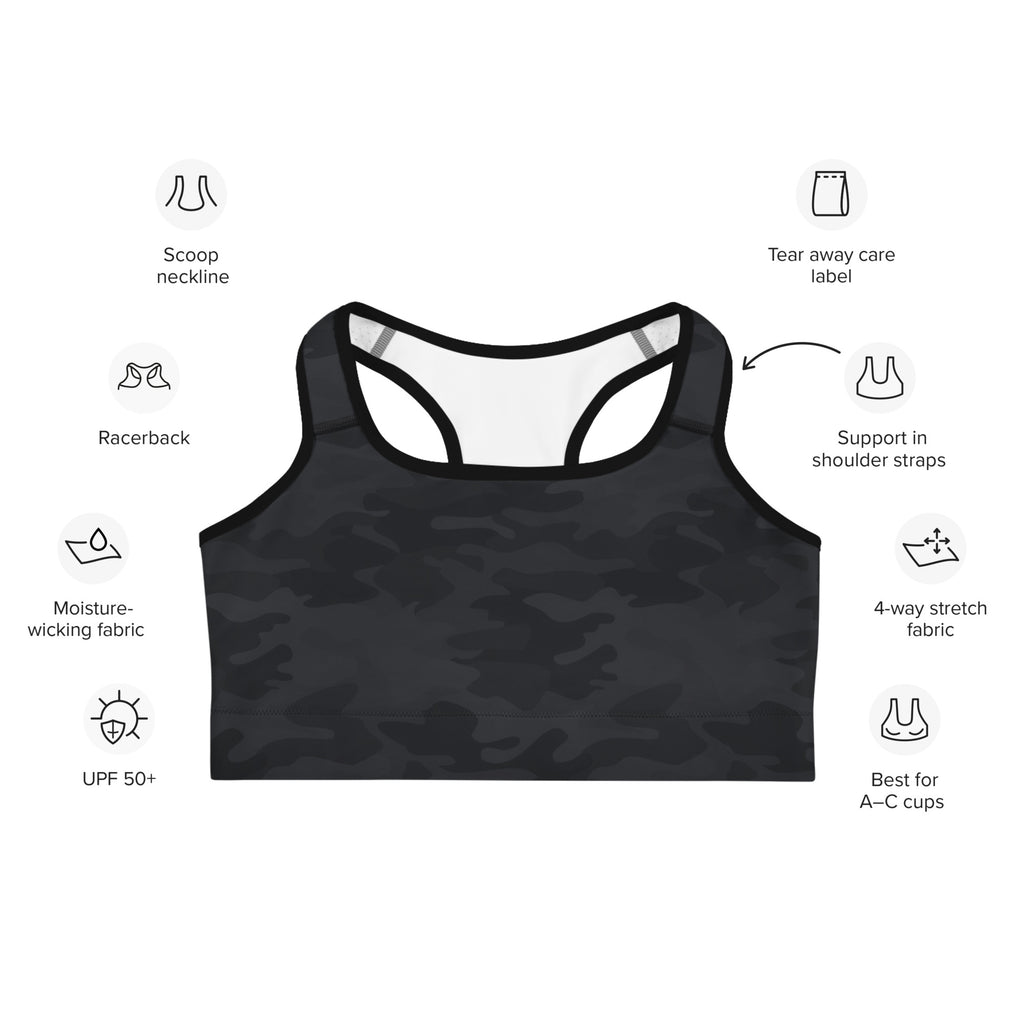Women's Black Camouflage Quick Drying Sports Bra