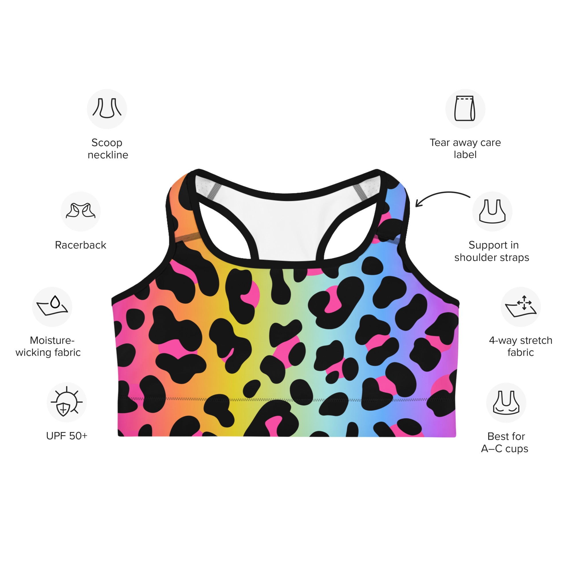 Women's Rainbow Leopard Quick Drying Sports Bra