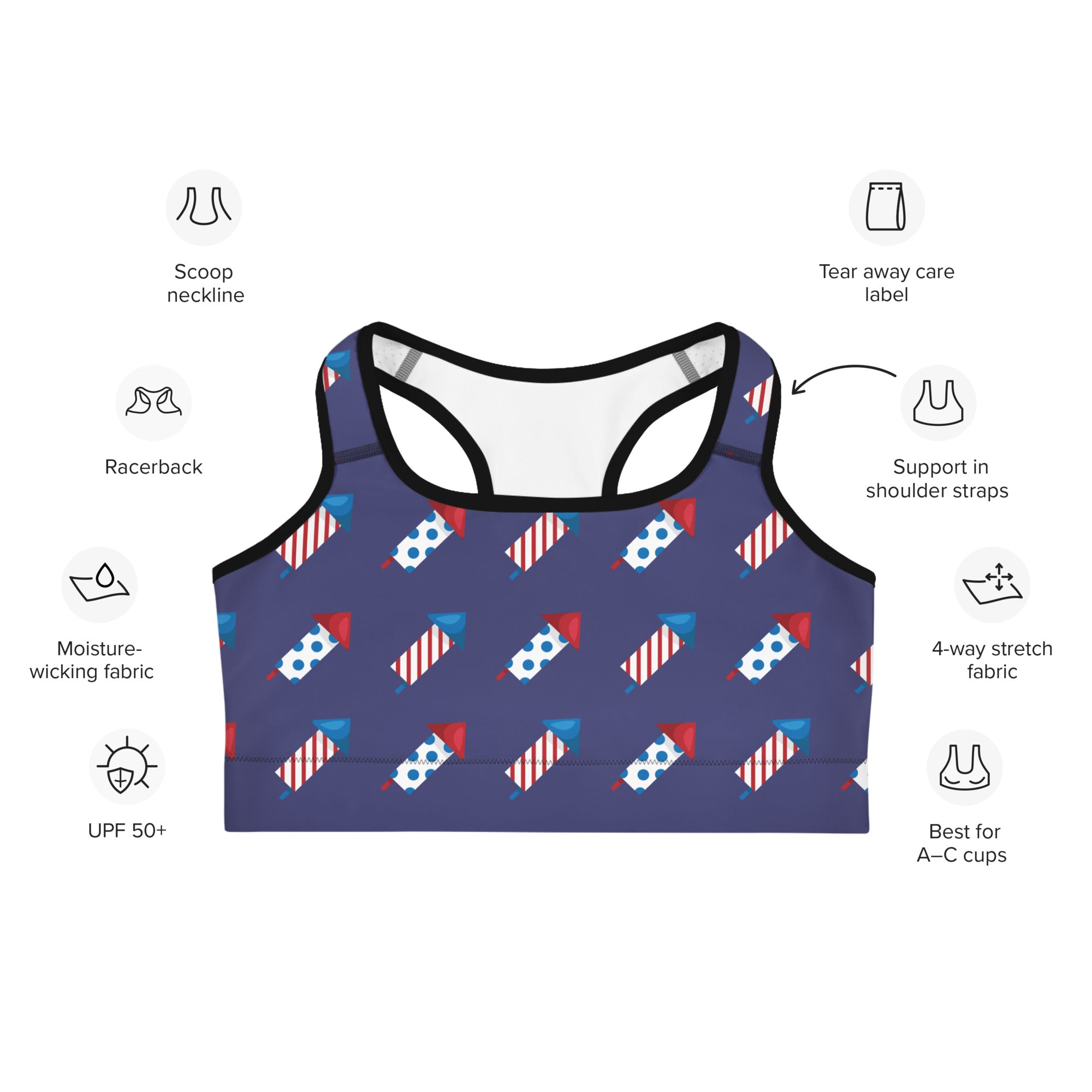 Women's 4th of July Fireworks Quick Drying Sports Bra