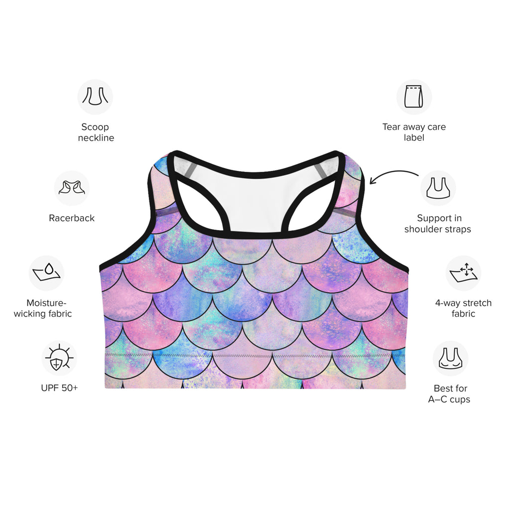 Women's Pastel Mermaid Quick Drying Sports Bra
