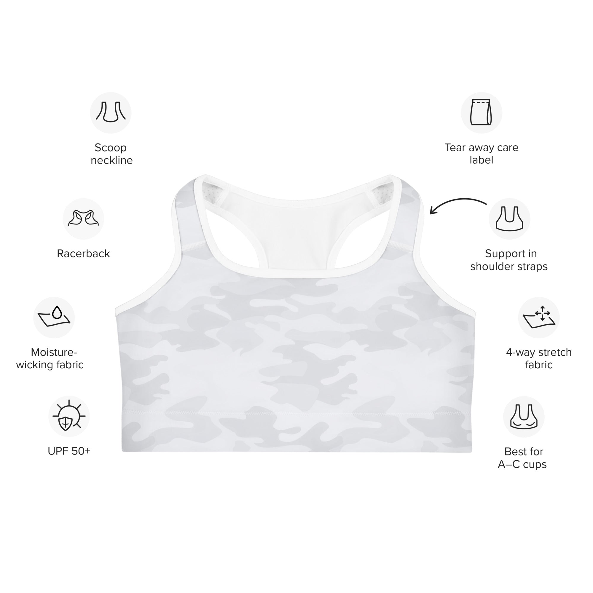 Women's White Camouflage Quick Drying Sports Bra