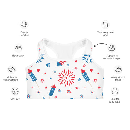 Women's Fireworks & Stars Quick Drying Sports Bra