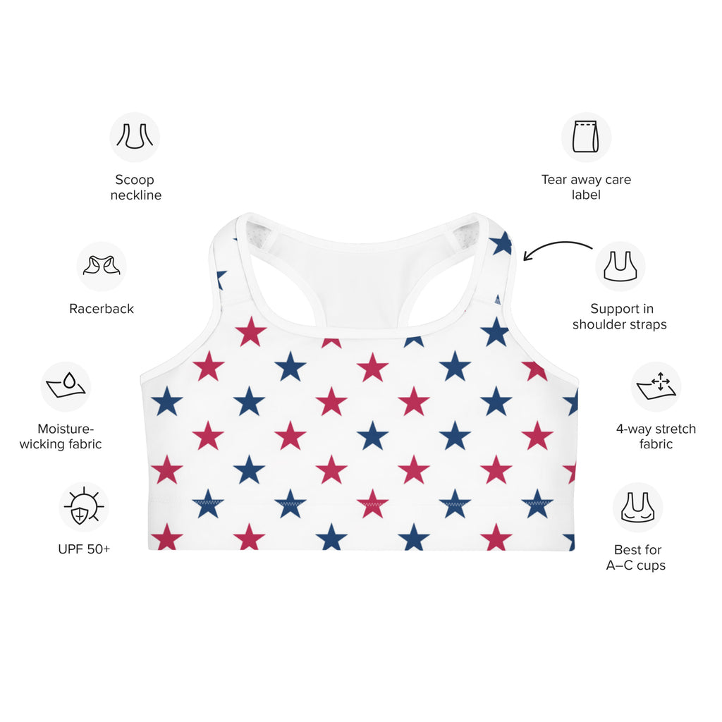 Women's Red & Blue Star Quick Drying Sports Bra