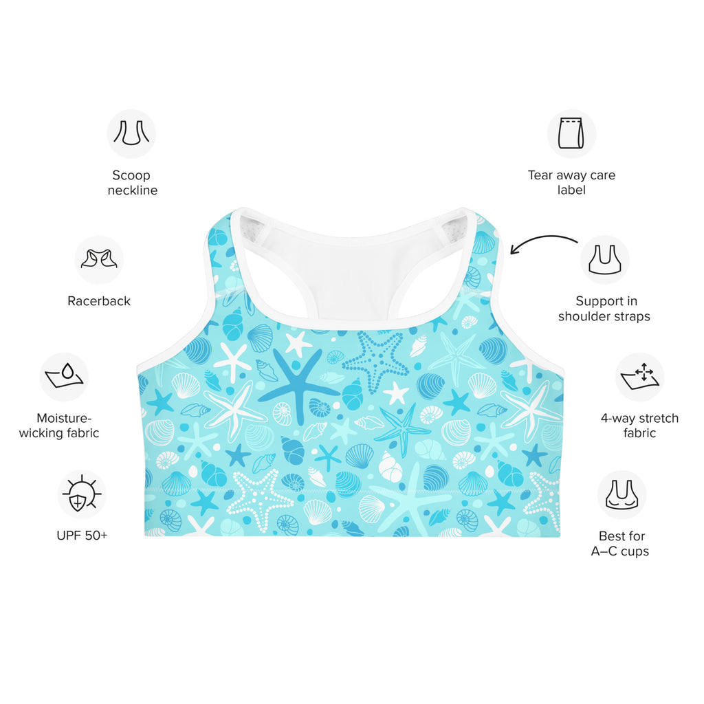 Women's Starfish and Shells Quick Drying Sports Bra