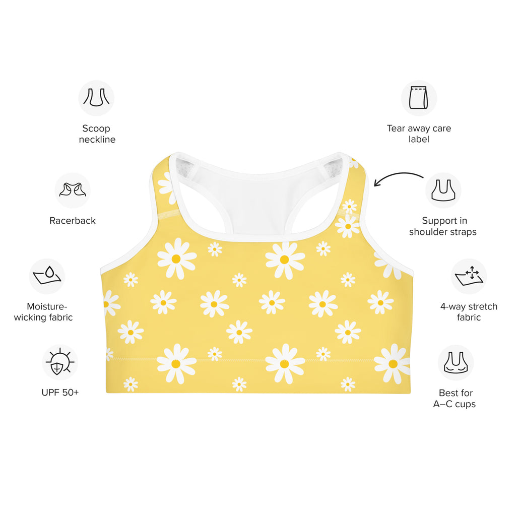 Women's Yellow Daisy Quick Drying Sports Bra