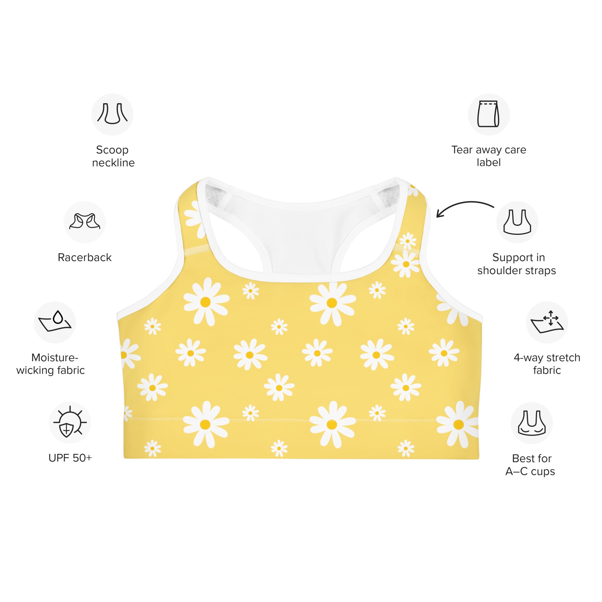 Women's Yellow Daisy Quick Drying Sports Bra