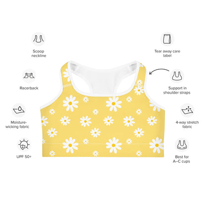 Women's Yellow Daisy Quick Drying Sports Bra