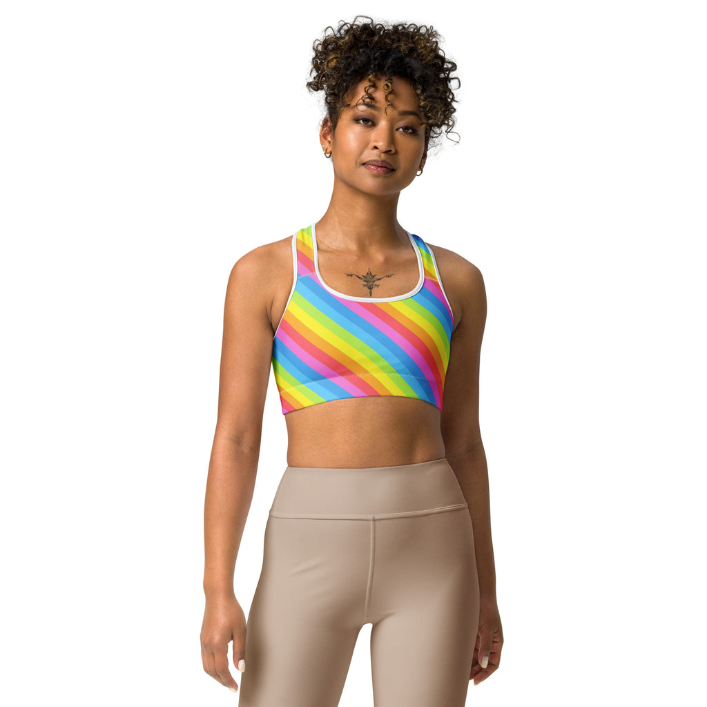 Women's Striped Rainbow Quick Drying Sports Bra