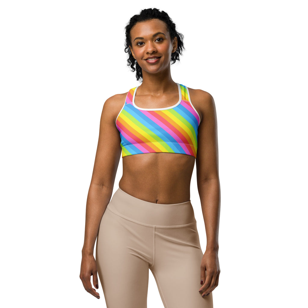 Women's Striped Rainbow Quick Drying Sports Bra