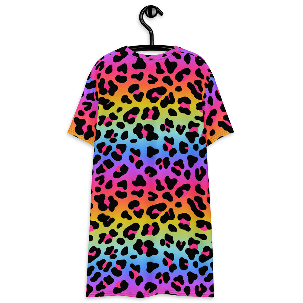 Women's Rainbow Leopard T-Shirt Dress