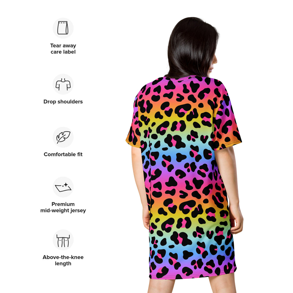 Women's Rainbow Leopard T-Shirt Dress
