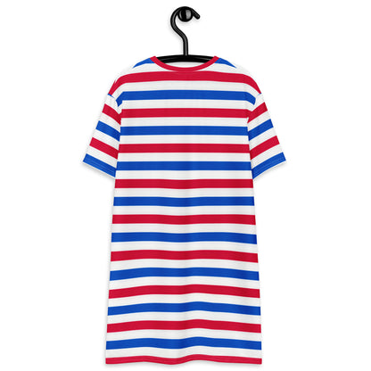 Women's Red, White & Blue Striped T-Shirt Dress