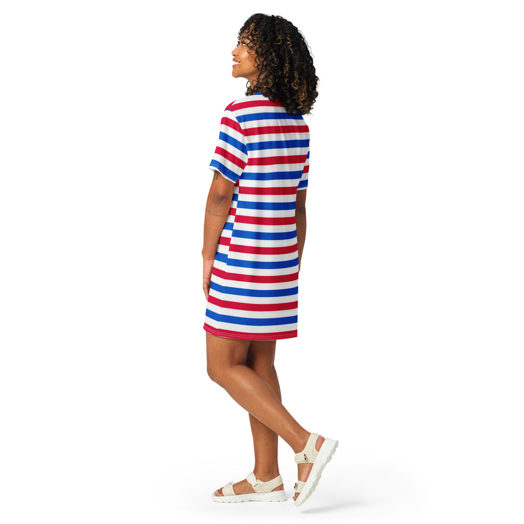 Women's Red, White & Blue Striped T-Shirt Dress