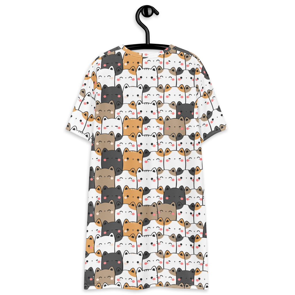 Women's Kawaii Cat Face T-Shirt Dress