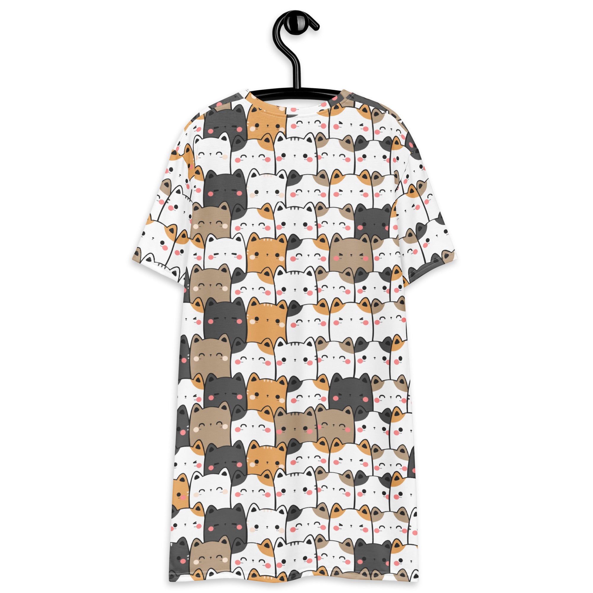 Women's Kawaii Cat Face T-Shirt Dress