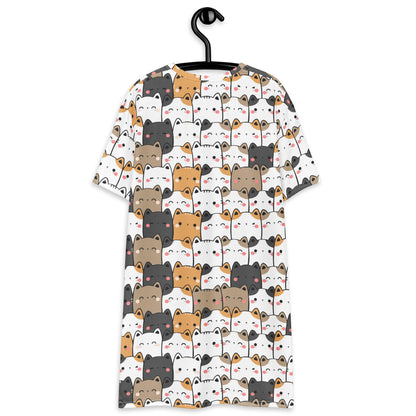 Women's Kawaii Cat Face T-Shirt Dress