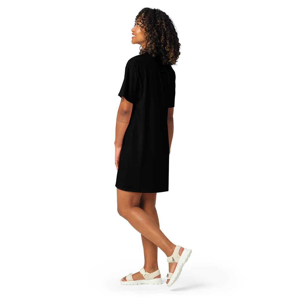 Women’s black short-sleeved t-shirt dress made of soft cotton for casual comfortable wear