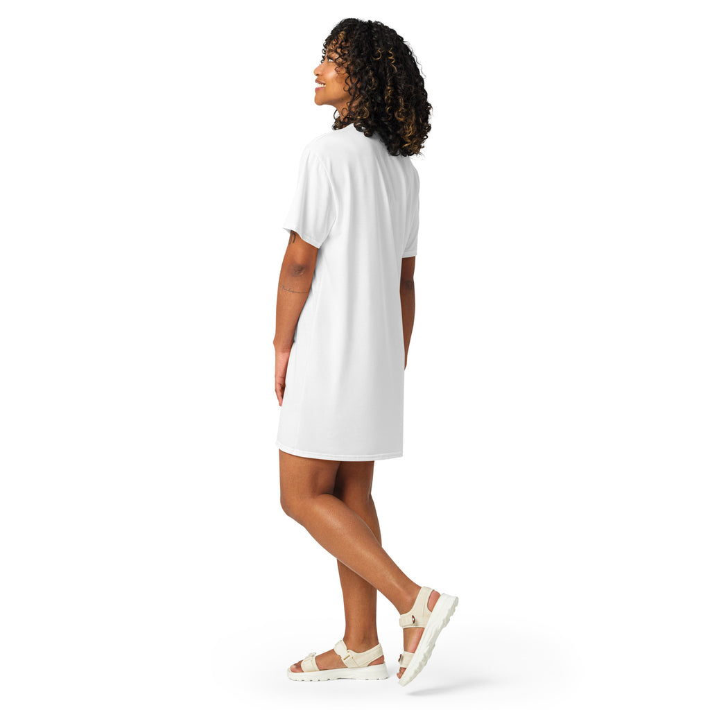 Women’s white short-sleeved t-shirt dress made of soft cotton perfect for casual summer wear