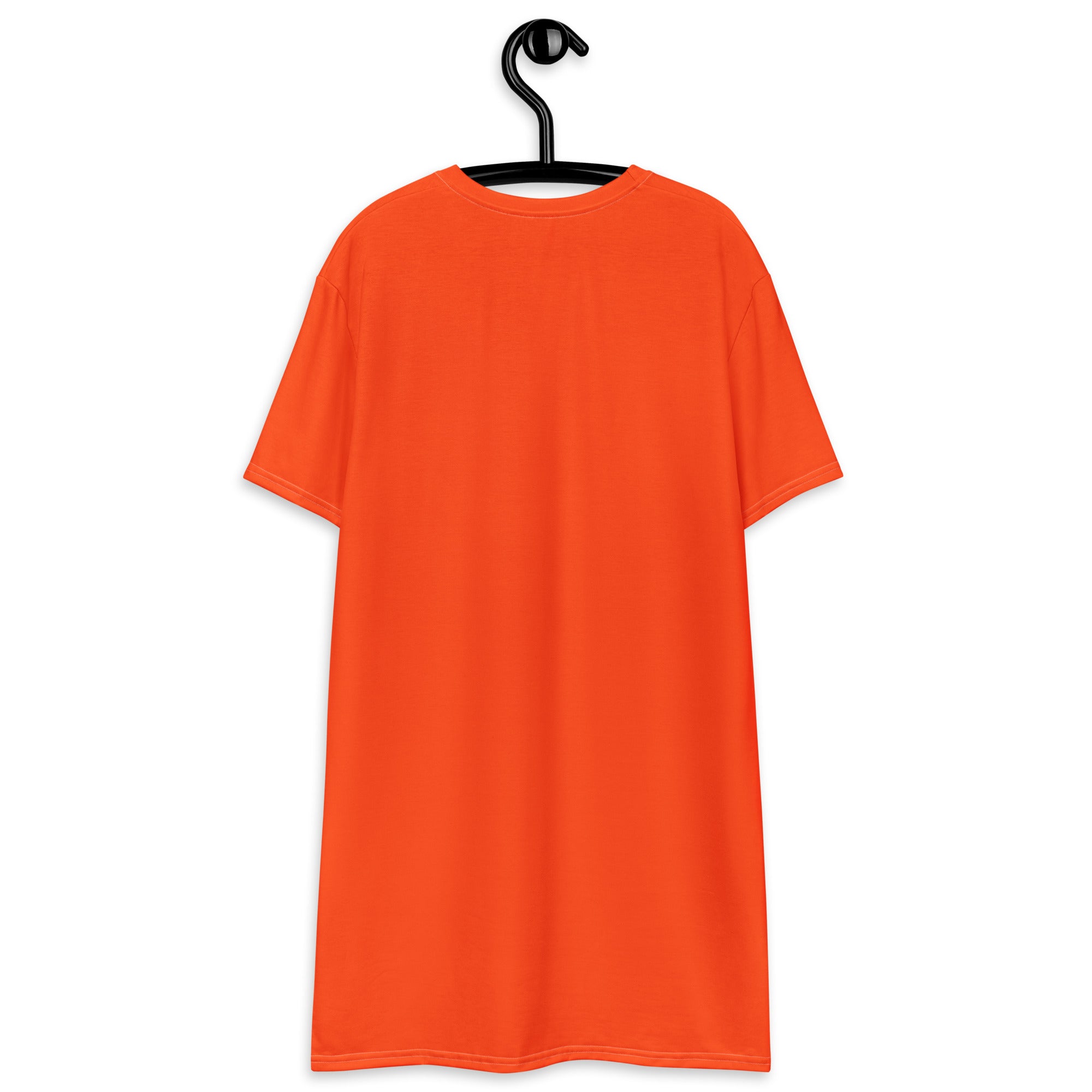 Bright orange women’s t-shirt dress with short sleeves and simple crew neck perfect for casual wear