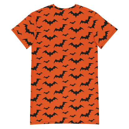 Women's Orange Bats Halloween T-Shirt Dress