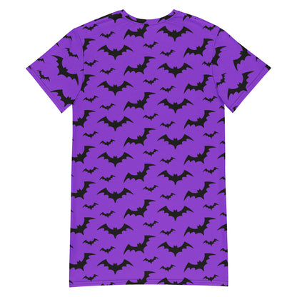 Women's Purple Bats Halloween T-Shirt Dress