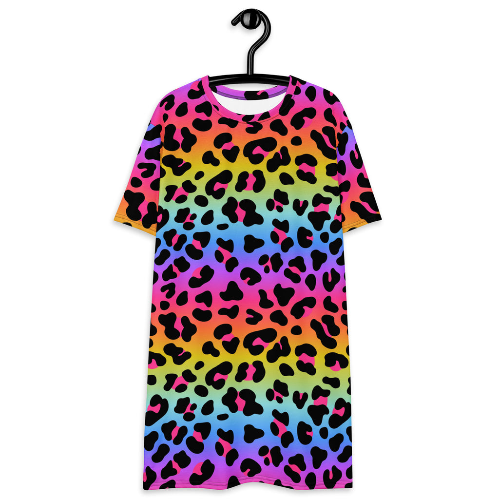 Women's Rainbow Leopard T-Shirt Dress