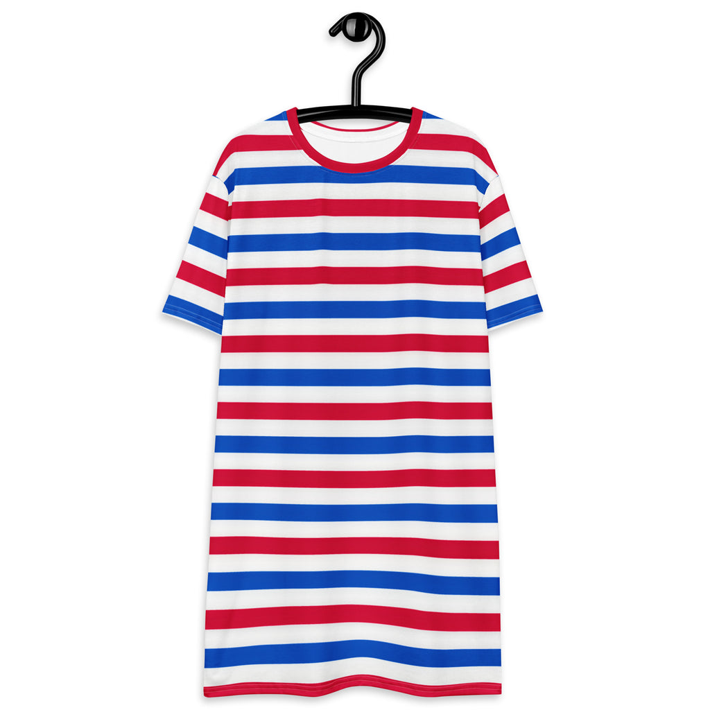 Women's Red, White & Blue Striped T-Shirt Dress