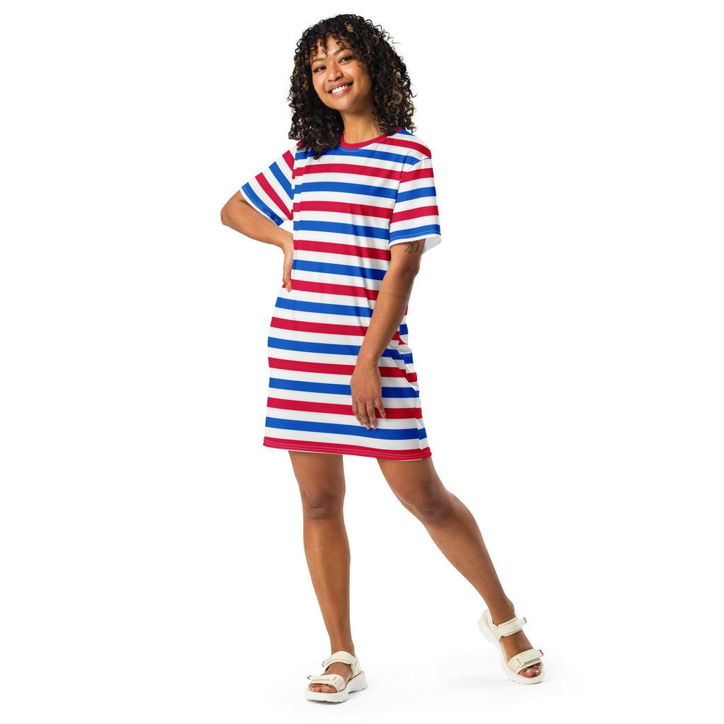 Women's Red, White & Blue Striped T-Shirt Dress