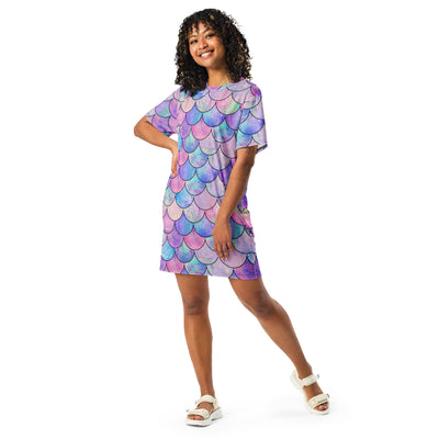 Women's Pastel Mermaid Scales T-Shirt Dress
