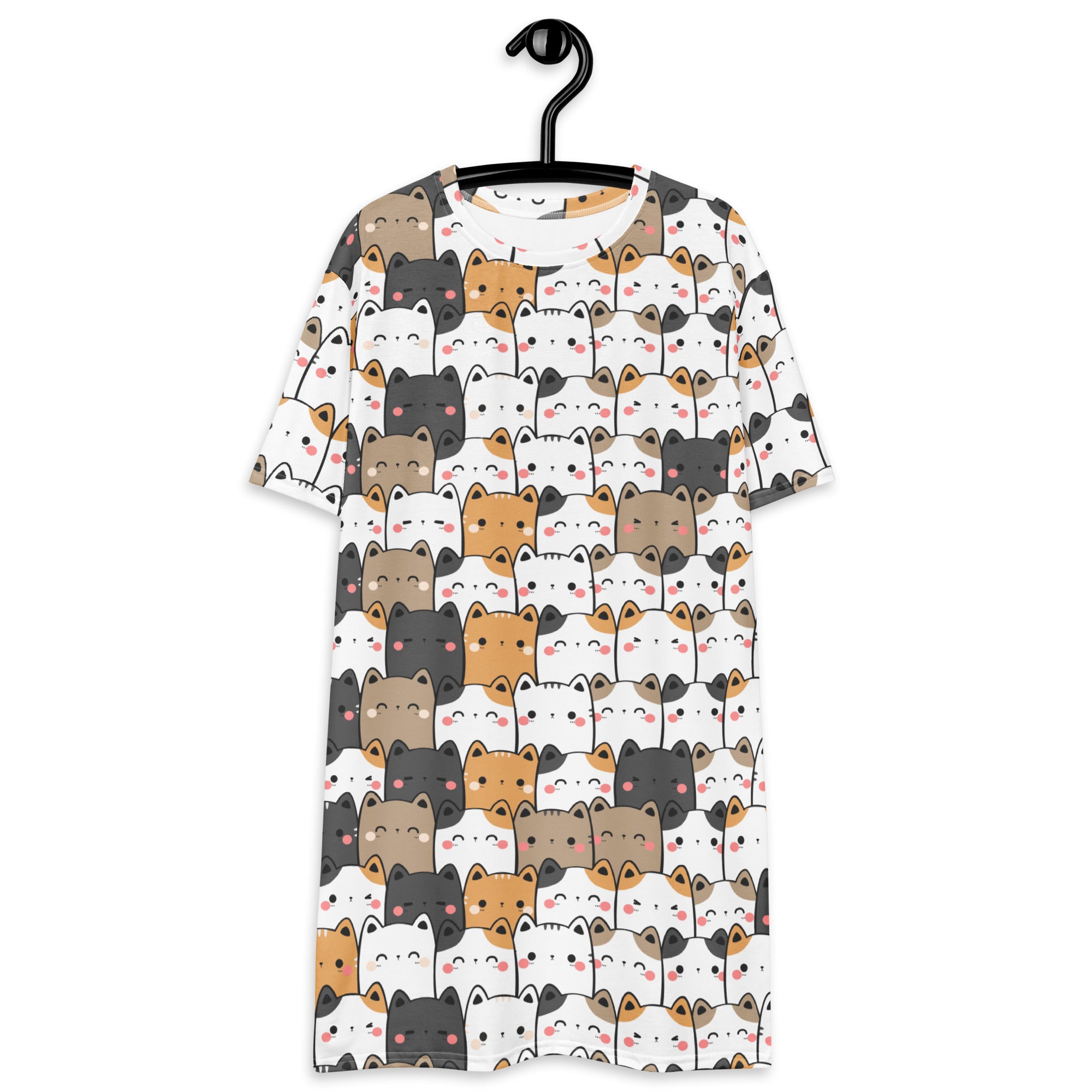 Women's Kawaii Cat Face T-Shirt Dress