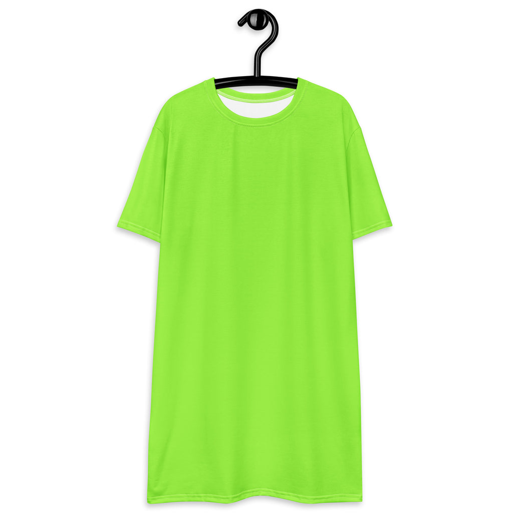 Women lime green t-shirt dress in bright neon green with short sleeves and white inner lining