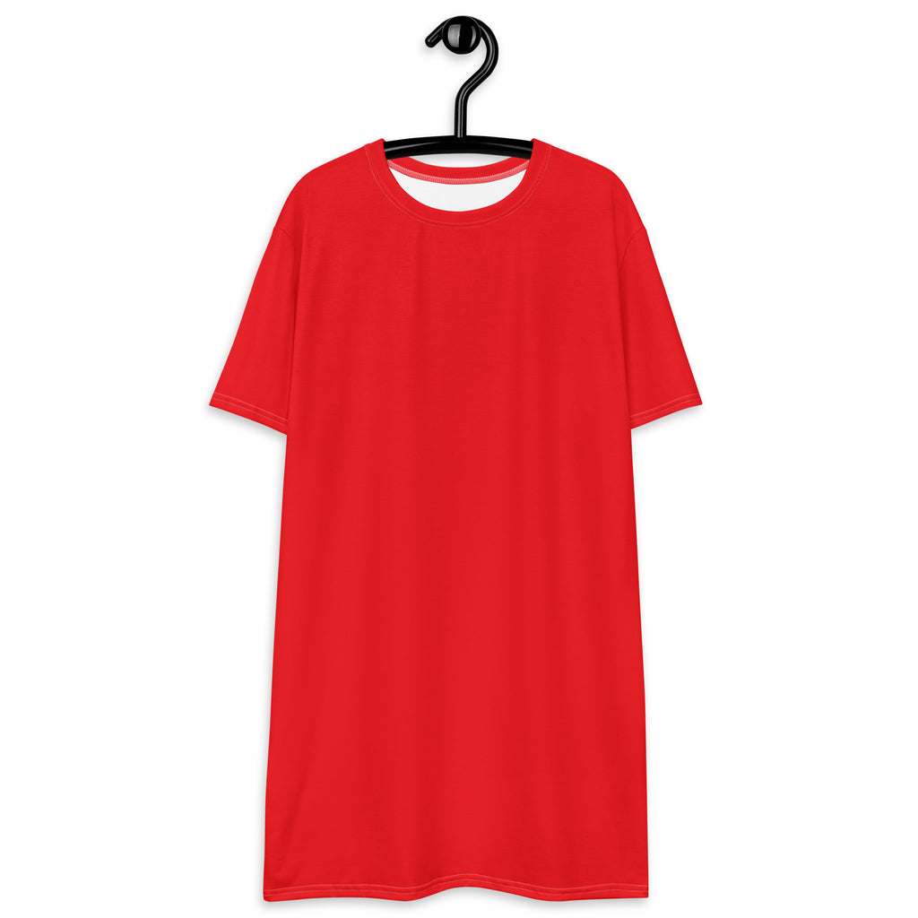 Women’s red t-shirt dress with short sleeves and white inner lining made of soft cotton fabric