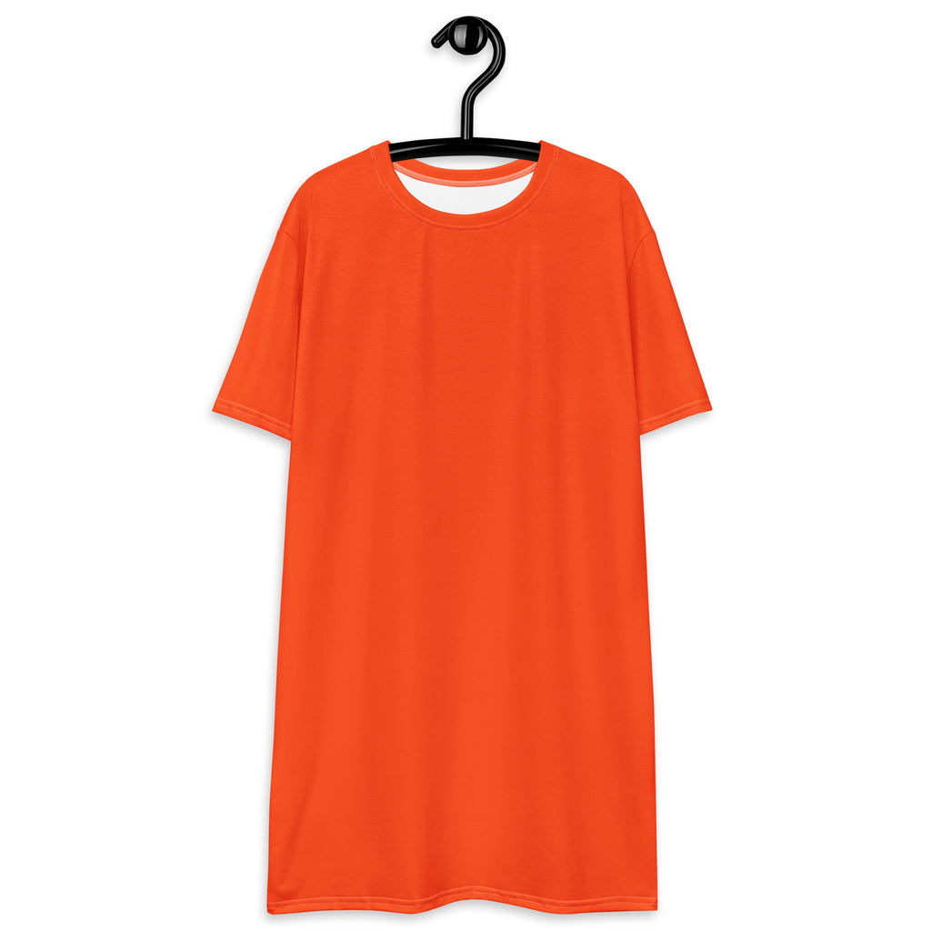 Women’s orange t-shirt dress with bright short sleeves and white inner lining perfect for casual wear