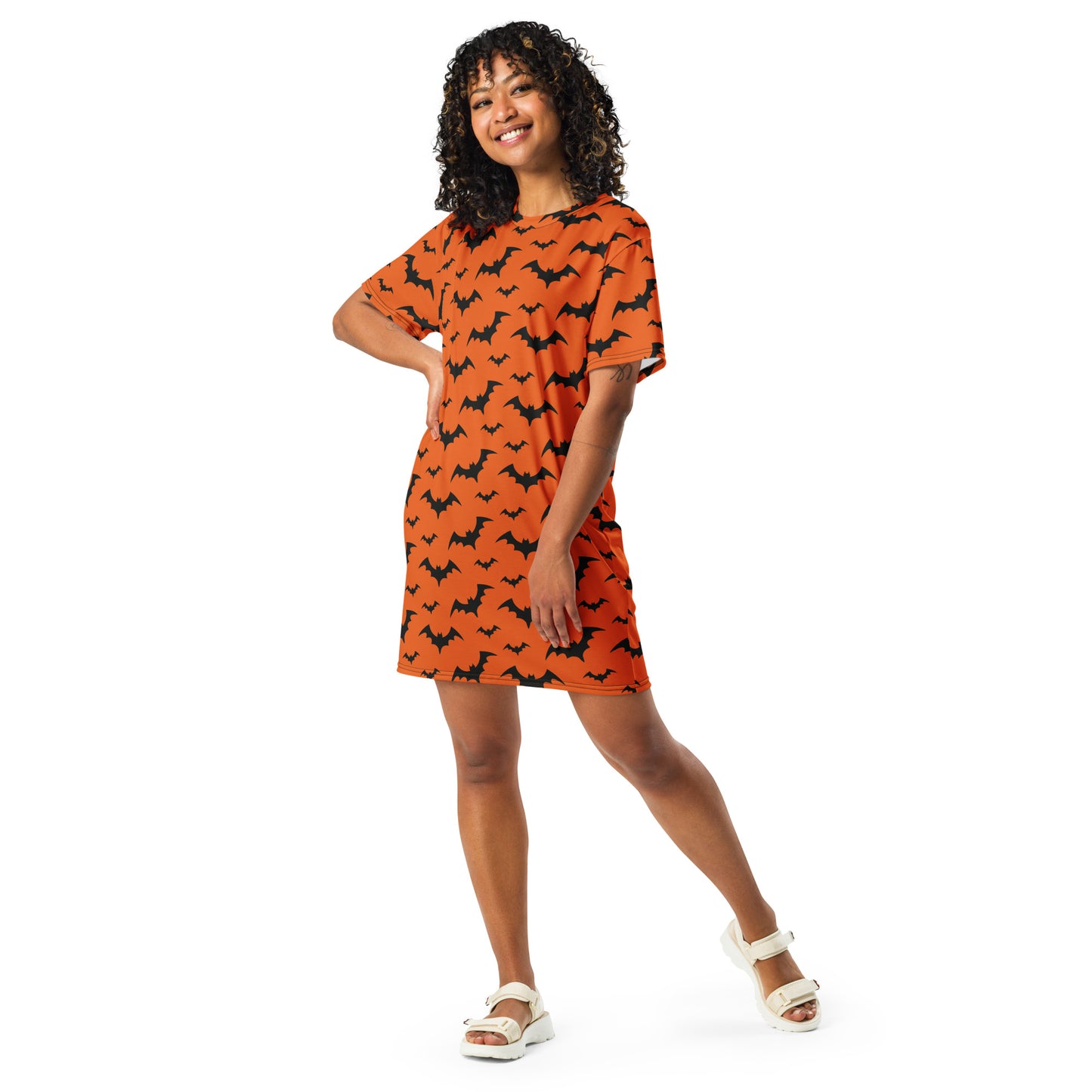 Women's Orange Bats Halloween T-Shirt Dress