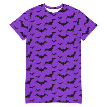 Women's Purple Bats Halloween T-Shirt Dress