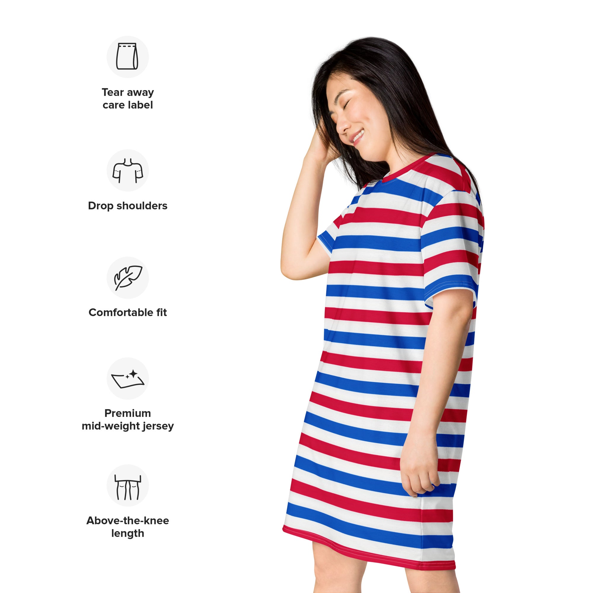 Women's Red, White & Blue Striped T-Shirt Dress